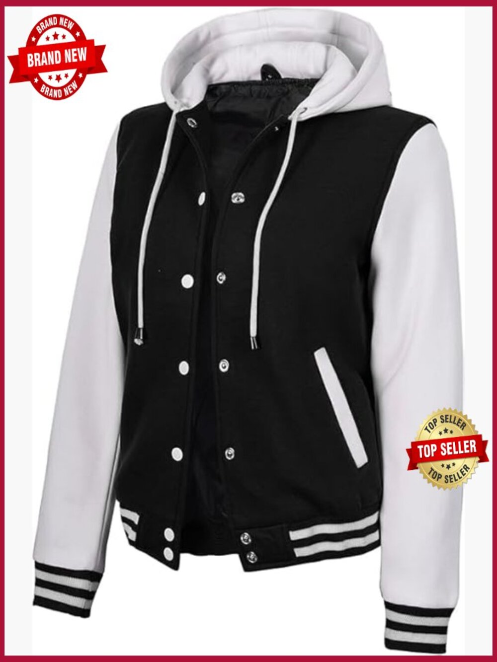 Varsity Bomber Jacket with Hoodie - Fleece Letterman Jacket, Regular Fit